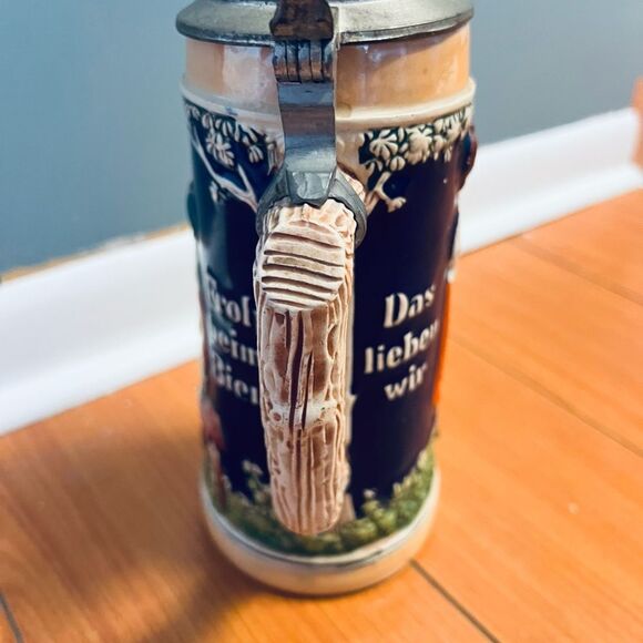 GERZ Beer Stein Pewter Lid Tavern Scene ”Frohbeim Bier Das Lieben Wir" V… - Picture 13 of 17